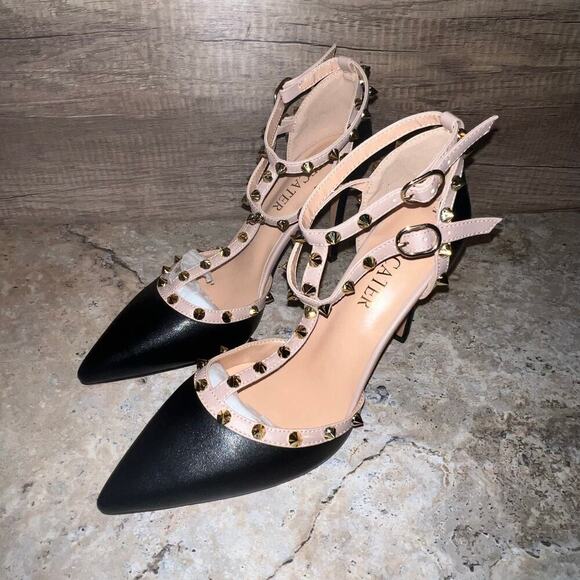 Studded Ankle Strap High Heels Stilettos Pumps Sz 8.5 Dress Shoes Formal Wedding - Picture 5 of 16